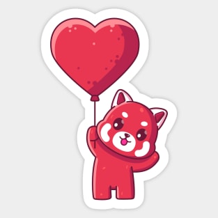 Cute red panda holding love balloon Sticker